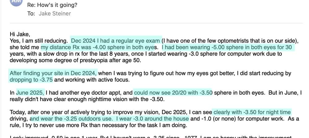 measurably improved eyesight, eye doc confirmed